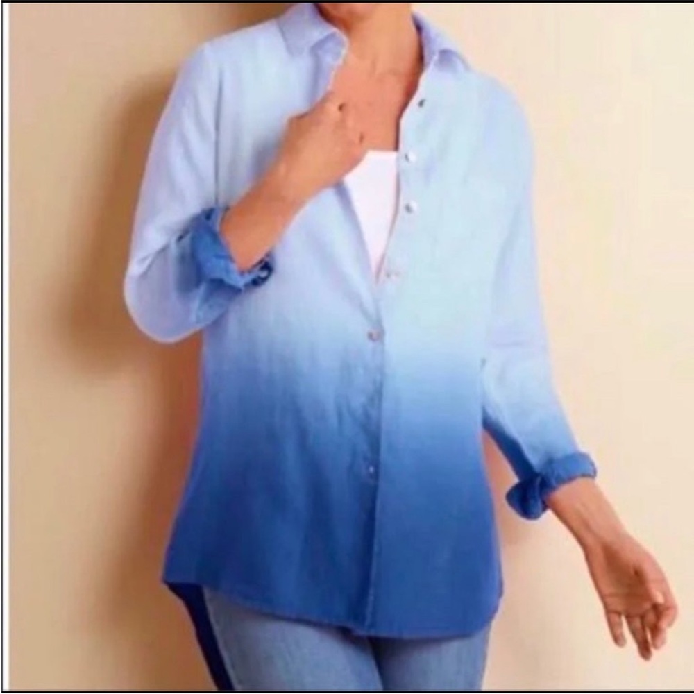 Soft Surroundings Ombre Linen Button Down Dress Shirt SALE!